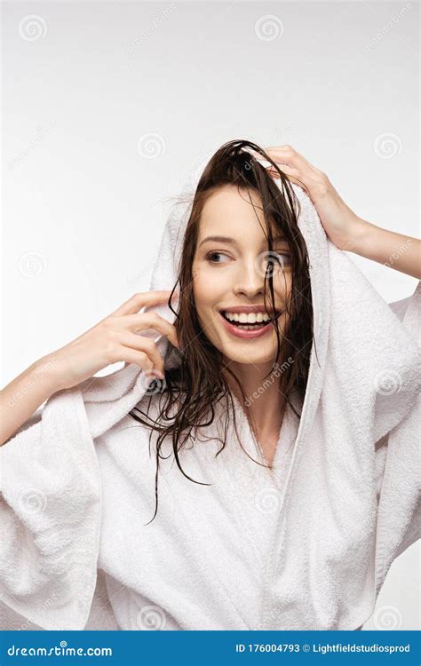 girl wiping wet clean hair with stock image image of brunette haircare 176004793