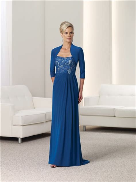 Strapless Royal Blue Lace Chiffon Mother Of The Bride Evening Dress With Bolero Jacket