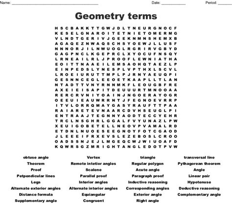 The Angles Of Geometry Word Search Wordmint Word Search Printable