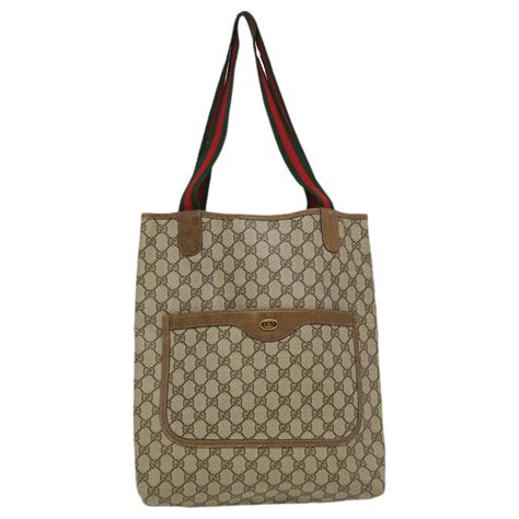Gucci Sherry Line Gg Canvas Tote Bag Brown Red Green Auth Yk4196 Ref