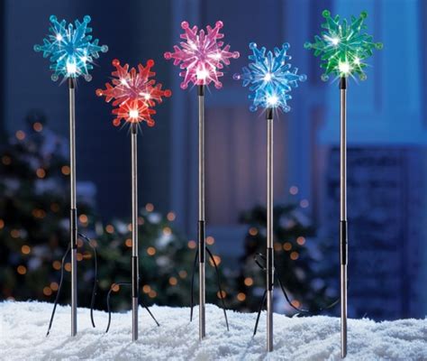 Set Of 5 Color Changing Solar Snowflakes Outdoor Decoration Christmas