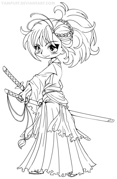 Musashi Miyamoto Chibi Lineart By Yampuff On Deviantart Chibi