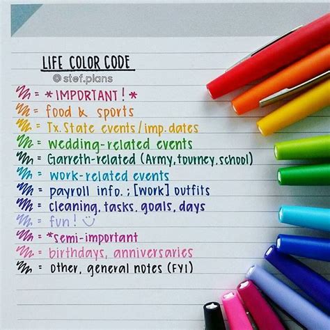 Life Color Code For Planner Stef Plans Life Hacks For School