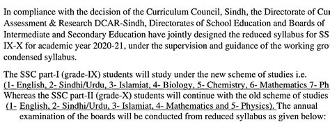 Education Is The Key To Success Reduced Syllabus For Class Ix Ssc Part I Science Group For