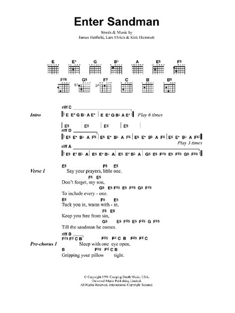 How to play enter sandman on guitar. Enter Sandman by Metallica - Guitar Chords/Lyrics - Guitar ...