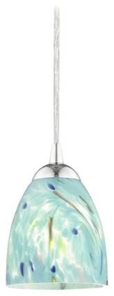 Modern Chrome Mini Pendant Light With Turquoise Art Glass Pendant