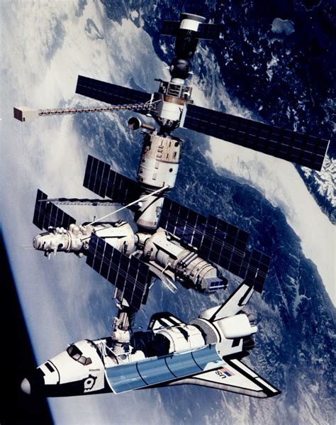 Space History Photo Technical Rendition Of Sts 71 Docked To Mir Space Station Space