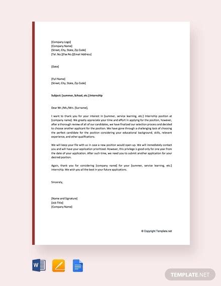 Internship Interview Rejection Letter Gotilo