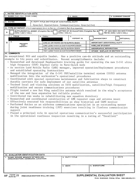 Bullet background paper air force template : AF Form 77 Letter of Evaluation/LOE