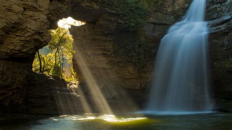 Sunlight Waterfall Cave Timelapse HD wallpaper | nature and landscape ...