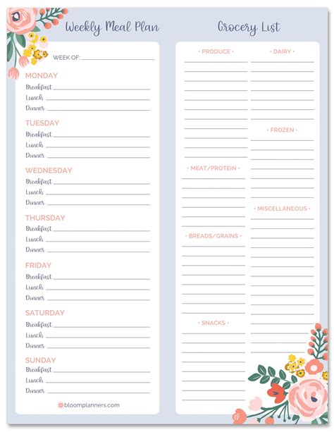 Meal Planner Grocery List Printable Menu Planner Printable Shopping My Xxx Hot Girl