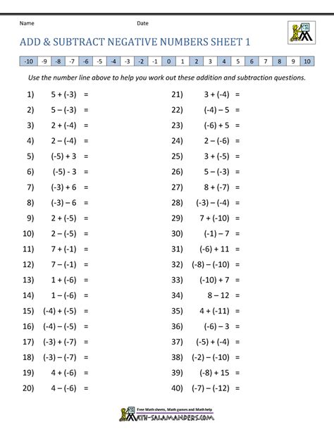 Subtracting And Adding Negative Numbers Worksheet