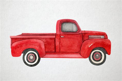 Watercolor Red Truck Clip Art Watercolor Retro Farm Truck Etsy Red