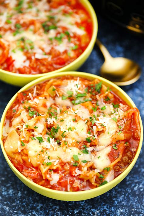 easy slow cooker lasagna soup sweet and savory meals