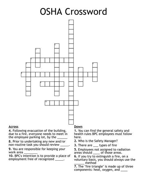 Osha Crossword Wordmint