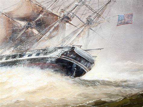 Paul Deacon Original Oil Painting Uss Constitution In Stormy Weather