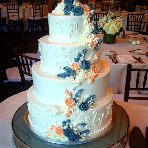 Slate Blue And Peach Wedding Cake Wedding Cake Peach Wedding Cakes