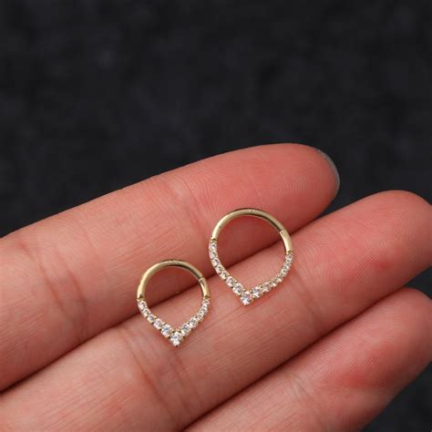 14k Solid Gold 16g Cz Teardrop Septum Ring Daith Earring With Etsy