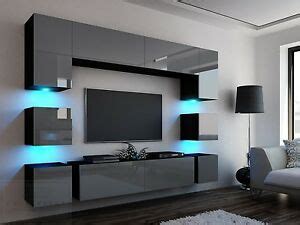 Zeitloses design trifft auf natürliche frische. Wohnwand Quadro 228 Grau Hochglanz/Schwarz LED Beleuchtung ...
