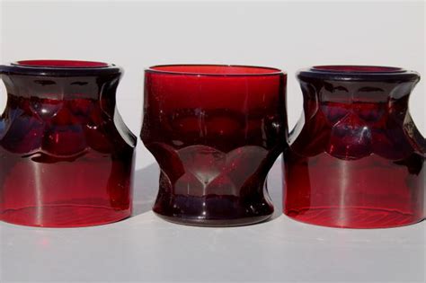 Vintage Ruby Red Georgian Pattern Glass Tumblers Drinking Glasses