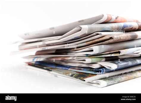 Stack Of Newspapers On White Background Stock Photo Alamy