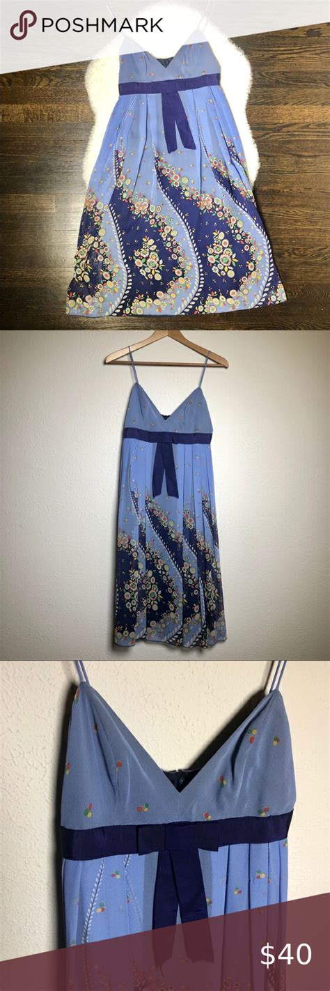 Anna Sui For Anthro 100 Silk Blue Babydoll Dress Blue Babydoll Dress