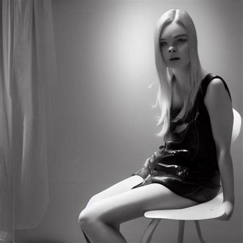 Krea Ai Elle Fanning Sitting On A White Leather Chair In T