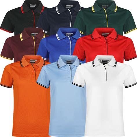 New Womens Polo Shirts Ladies Tipped Breathable Short Sleeve Anti