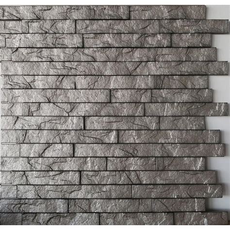 Retro Art Ledge Stone 24 In X 24 In Sparkled Grey Pvc Wall Panel