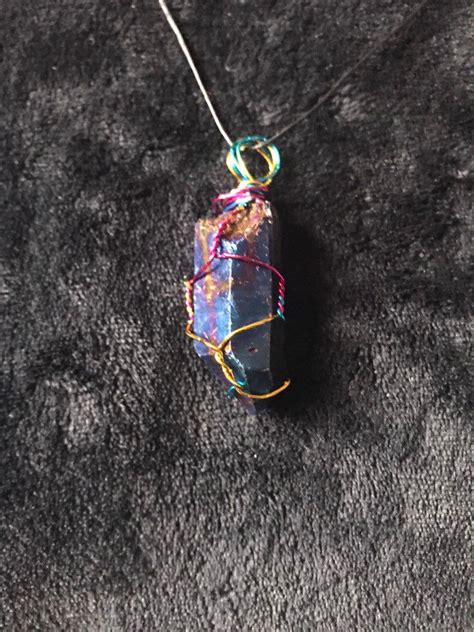 Aura Quartz Point Blue Rainbow Pendant Wire Wrapped Gemstone Etsy Uk