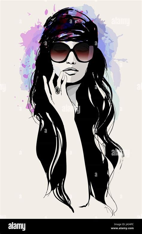 Drawing Of A Beautiful Woman With Sunglasses Vector Illustration