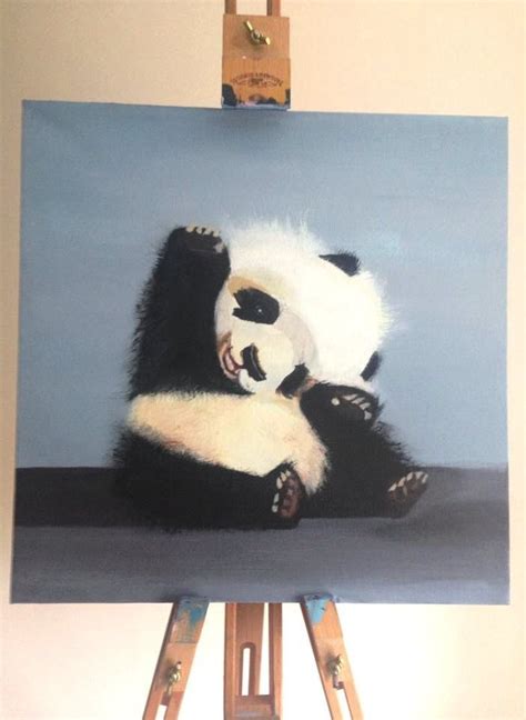 Mag Zeben New Modern Painting Panda Bear Acrylics Cotton Gesso Canvas