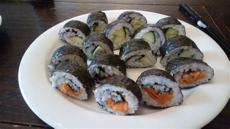 Homemade Salmon Avocado And Cucumber Sushi Rolls 🍣 Vegan