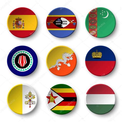 Conjunto De Insignias Redondas Banderas Del Mundo España Swazilandia Turkmenistán