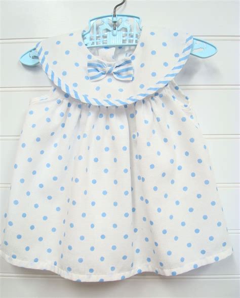 Vestiti Vintage Baby Baby Girl Vestito Bianco Con Pois Blu Etsy