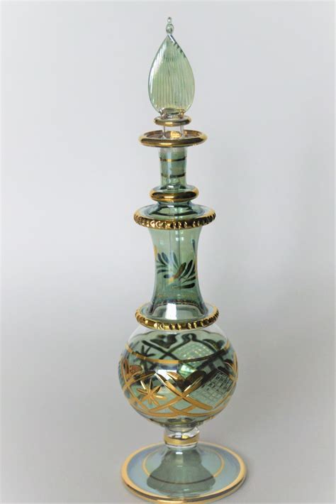 Egyptian Hand Blown Glass Perfume Bottle With 14 K Gold Trim Etsy