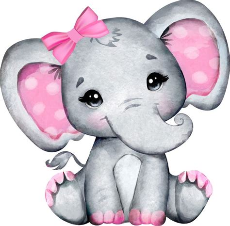 An Elephant With A Pink Bow Sitting On Top Of It S Head And Number One