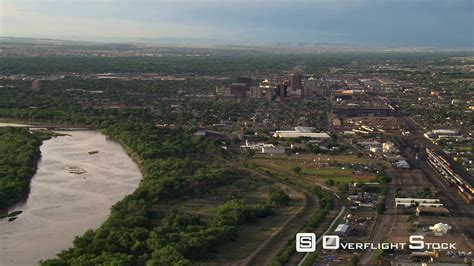 Overflightstock Approaching Albuquerque From Across The Rio Grande