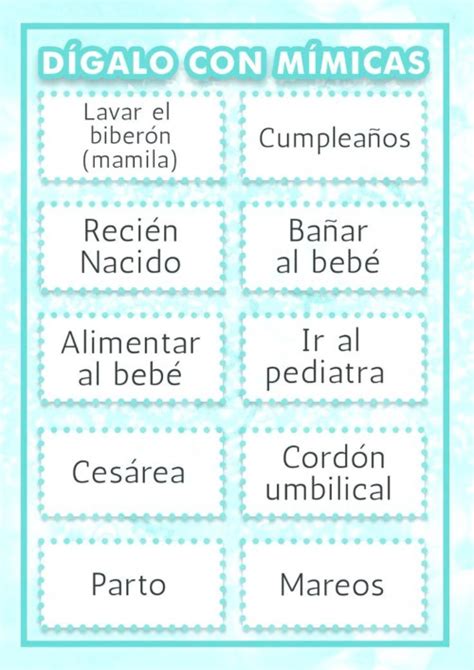 Juegos para baby shower para imprimir: Para Niños Lista De Palabras Para Adivinar Con Mimica - Mayoría Lista