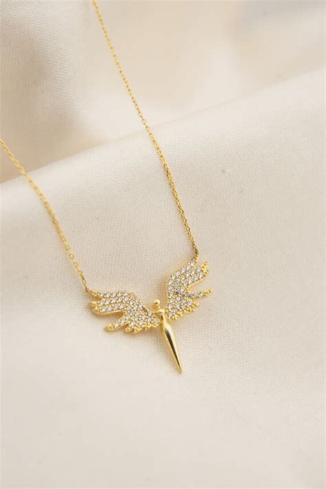 Gold Angel Necklaces For Women Zircon Stones Sterling Etsy