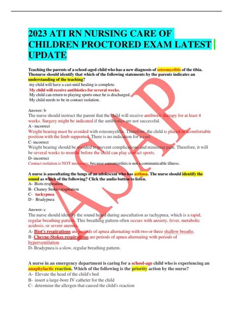 2023 ATI Nursing Care of Children Proctored Exam {NGN} 170 QUESTIONS