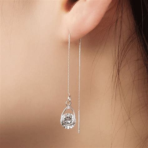 New Jewelry Accessories Silver Crystal Drop Earrings Asymmetric Ear
