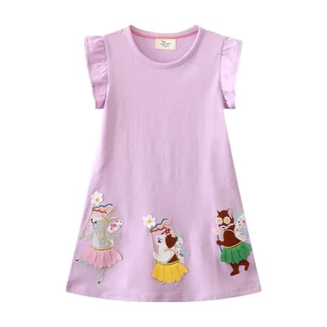 Jumping Meters Summer Princess Baby Dresses Animals Embroidery