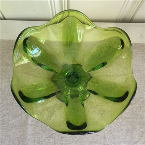 mid century green glass fluted bowl chairish