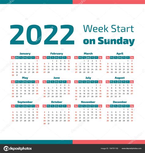 単純な 2022 年のカレンダー — ストックベクター ©123sasha 194791150