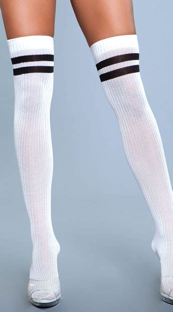 Womens Clothing Opaque Light Blue And White Striped Thigh Highs Hosiery And Socks