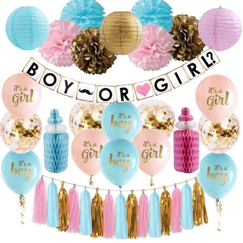 Gender Reveal Decoration Set Baby Shower Pink Blue Gold Confetti