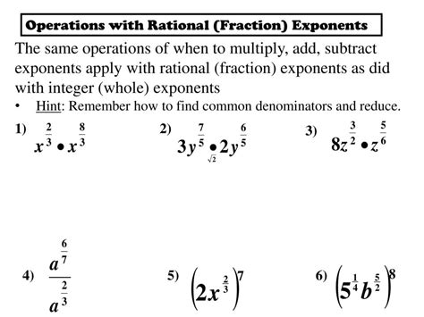 Operations With Rational Fraction Exponents Ppt Download