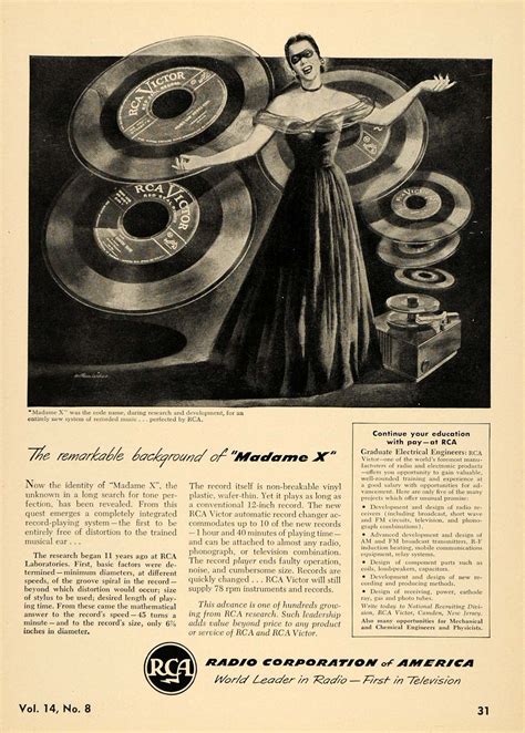 1949 Ad Rca Victor Records Madame X Vinyl Lady Singing Original Tce2 Period Paper Historic