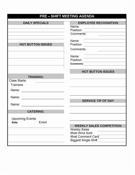 Daily Huddle Template Best Of Daily Restaurant Pre Shift Meeting Sheet